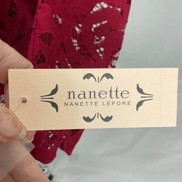 Nanette Lepore Burgundy Lace Blouse Top Shirt Sz Med NWT 3/4 Sleeve Lined - Picture 6 of 9